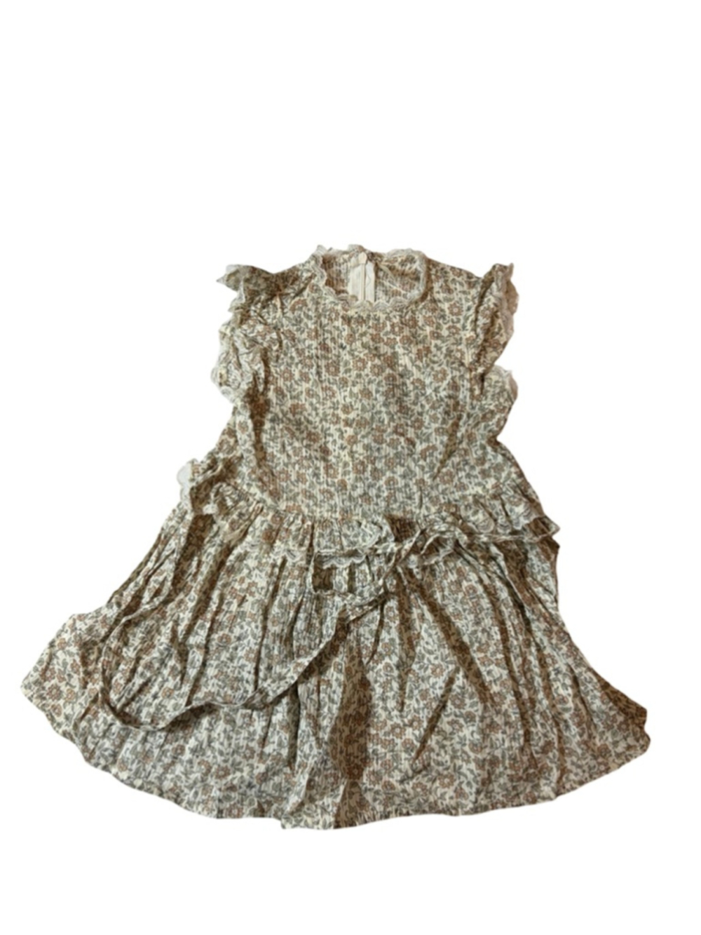 Noralee Girls Floral Ruffle Lace Dress 4 Vintage Cream Brown Boho Cottagecore